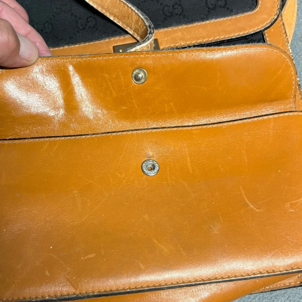 Damaged Gucci Crossbody Bag Medium Black Tan Fair Vintage GG Monogram Canvas